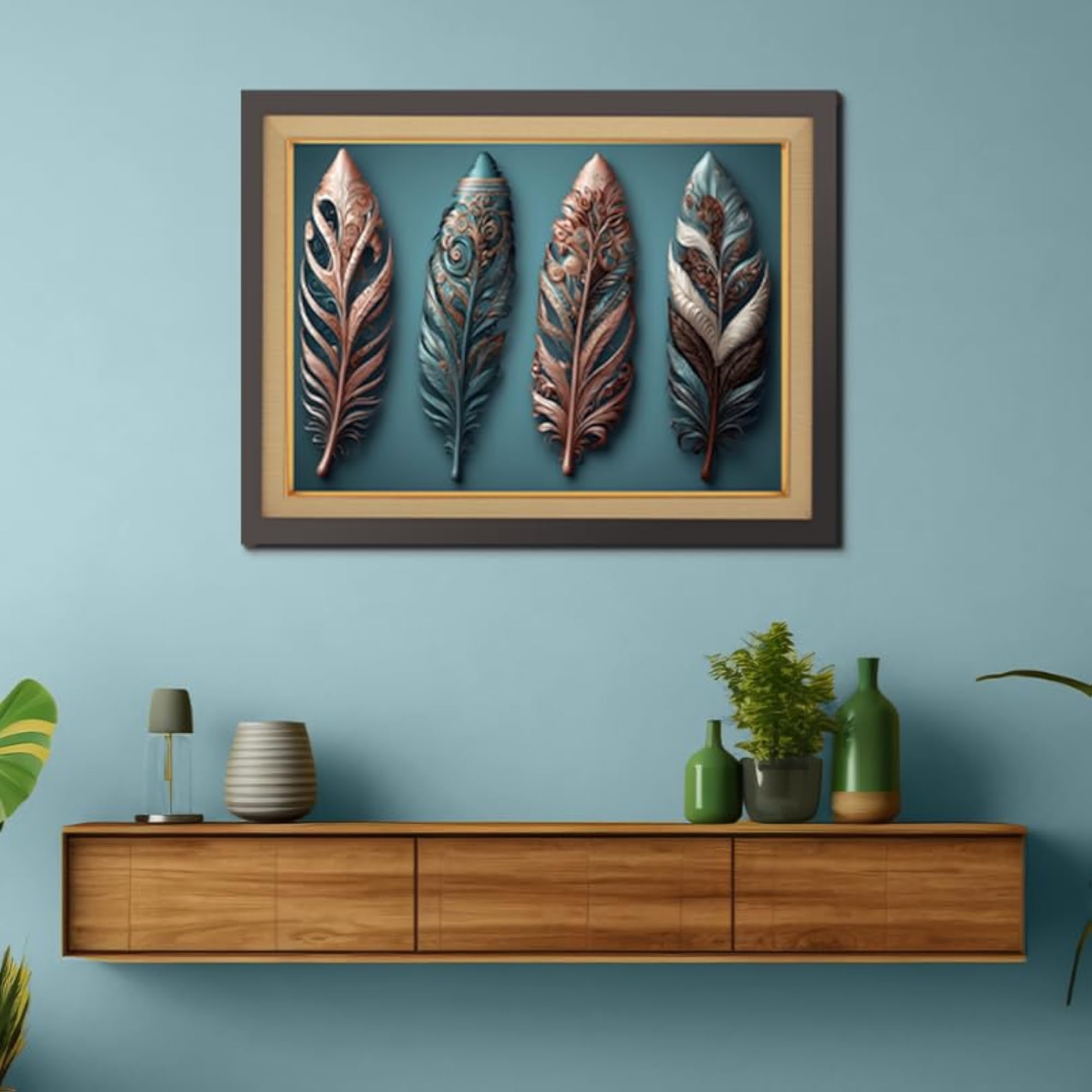 Pink Metallic Feather Leaf Wood Print Wall Art