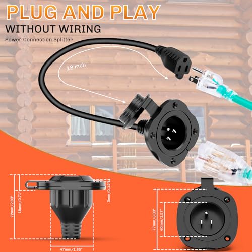 WELLUCK 15 Amp 125V AC Power Inlet Port Plug with Integrated 18" Extension Cord, NEMA 5-15 RV Flanged Inlet with Waterproof & Back Cover, 2 Pole 3-Wire Shore Power Plug for Boat - Thumbnail 3