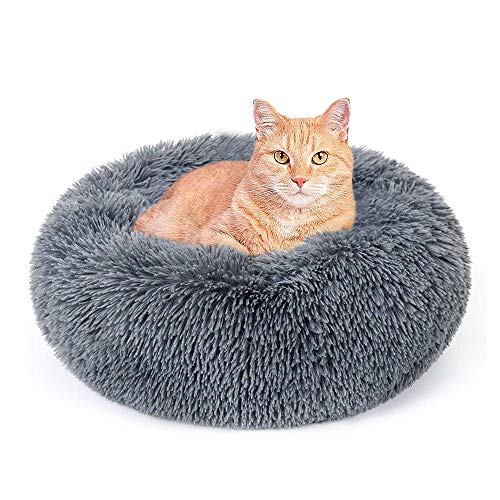 Swiftrans Round Donut Cat Bed Small Dog Bed Soft Fluffy Kitten Cushion Bed, 20 inch Cuddler Pet Bed for Cats Or Small Dogs, Waterproof Anti-Slip Bottom, Washable Calming Dog Bed Deep Sleep Puppy Bed
