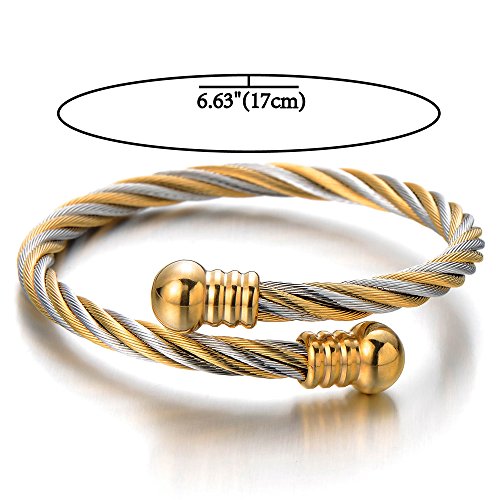 COOLSTEELANDBEYOND Elastic Adjustable Steel Twisted Cable Cuff Bangle Bracelet for Mens for Women4