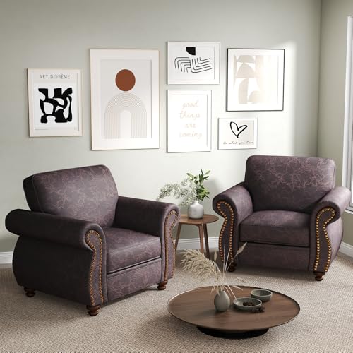 Image of Couchus Mid-Century Accent Chair with Nailhead Trim, Faux Leather Upholstered Armchair for Living Room, 42 inch Upholstered Sofa Chair for Bedroom (Brown, Single)