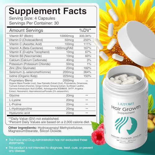Lazpowfi Hair Growth Vitamins, Biotin 10000mcg, 18-in-1 with Vitamin A, B3, C, D, E, Calcium, Hair Growth Supplement, Supports Hair & Nails Natural Growth, for Women & Men - Image 3
