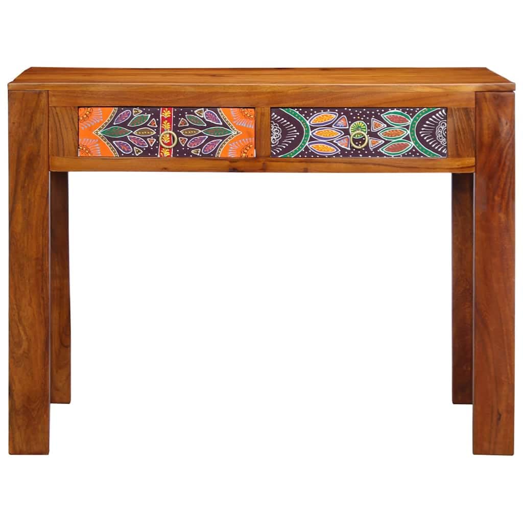 Scrivania con cassetto marrone in legno massello di acacia e legno ingegnerizzato 100 x 50 x 75 cm, postazione lavoro versatile per casa, ufficio, studio