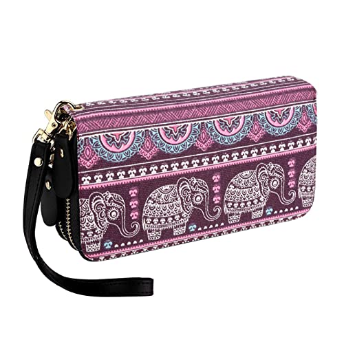 Rfid Blocking Bohemian Purse Wallet Canvas Elephant Pattern Handbag With Coin Pocket And Strap #TOP28