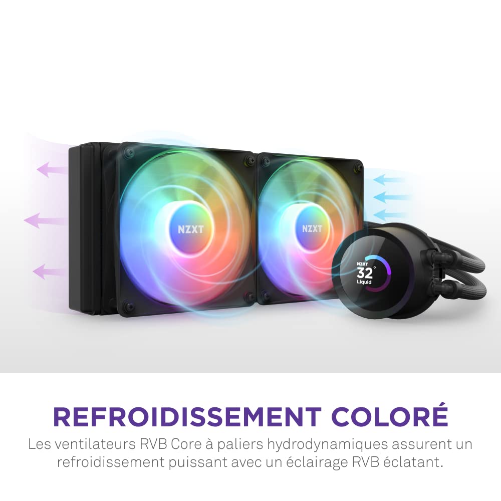NZXT Kraken 360 RGB - RL-KR360-B1 - Refroidisseur pour processeur AIO de 360 mm - Écran LCD de 1,54 pouces personnalisable. Pompe haute performance - 3 ventilateurs F120 RGB Core - Noir