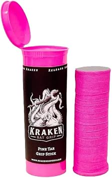 Kraken Bat Grip Batting Pine Tar Grip Stick Enhancer for Baseball Bats and Other Sports Equipment, Pine Tar Brown, One Size Hot Pink Bubblegum