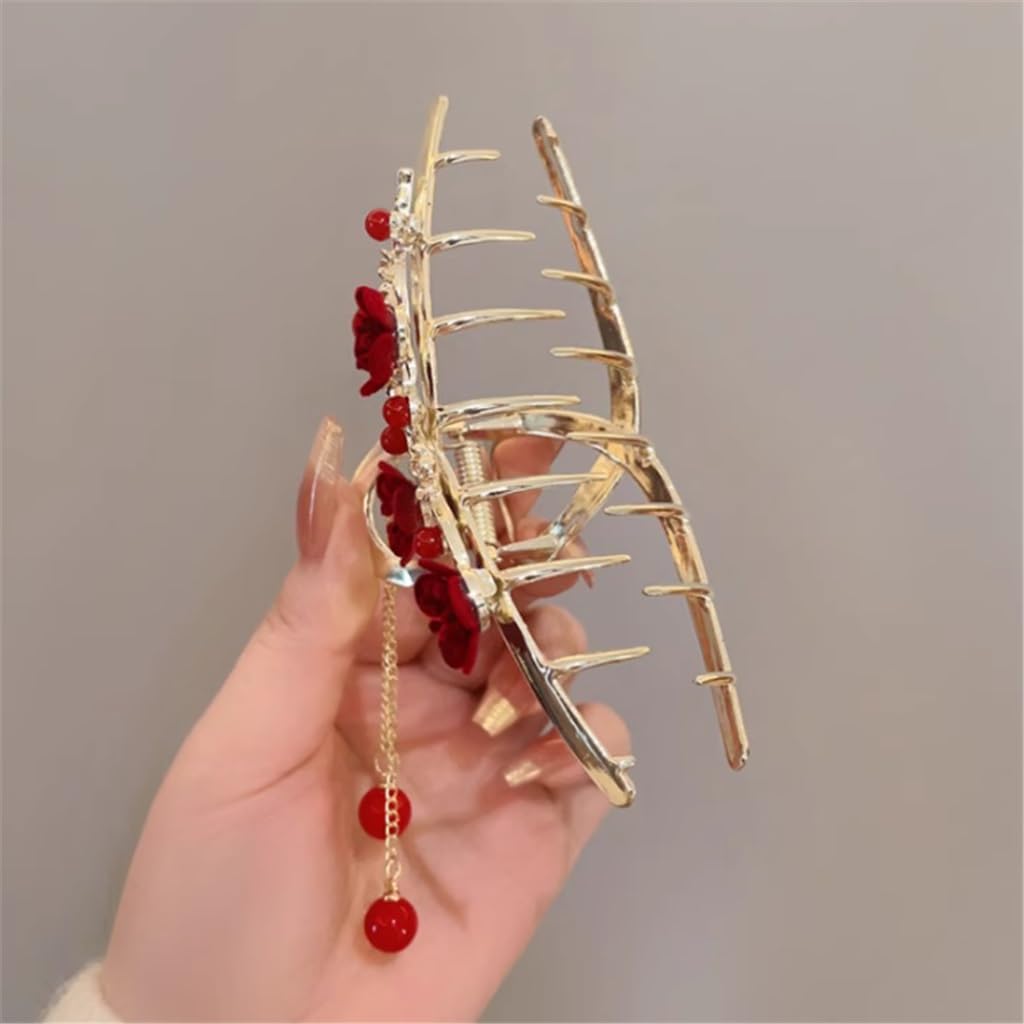 Chinese handmade rose tassel grab clip female hair clips back of shark clip bridal headwear