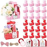 24 Set Appreciation Gift Inspirational 2 Cup Drink Carrier with Handle, Heart Portable Cup Holders Floral Gift Bags with Card and Rope, Mother Teacher's Day Favor for Hot Cold Drinks Coffee(2 Style)