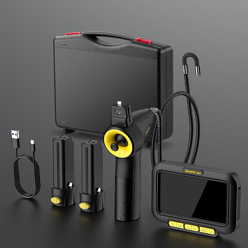 Cámara de Inspección Articulada 360° con Joystick, Monitor 5'', Sonda Delgada 6.2mm, Endoscopio con Cable Flexible 5ft (1.5m) - Batería Dual