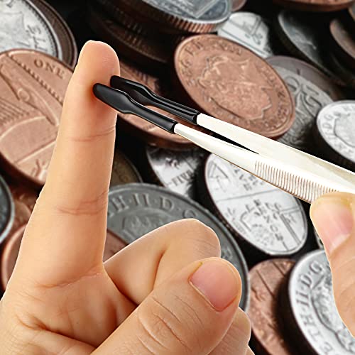 2 Pieces Tweezers Straight Flat Rubber Coated Tweezers PVC Non Marring Long and Short Silicone Tipped Tweezer Stainless Steel Tweezers Set Jewelry Hobby Crafts Forceps Tools, 4.72, 5.91 Inch (Black) - Thumbnail 3