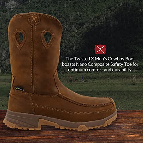 Twisted X Men’s Cowboy Boot - Pull-On Work Boots Made With 11” Full-Grain Leather Upper, Air-Mesh Lining, Metguard Shield, Nano Composite Safety Toe, And Molasses-Infused Eva Midsole, Distressed Saddle 10.5 M #TOP1