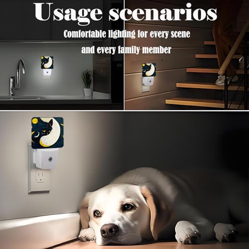 Image of Black Cat Moon Night Light,Plug Into Wall for Boys Girls Bedroom Decorative Square Night Light Lamp 0.5w Sleep Friendly