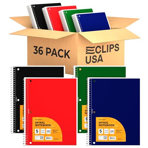 5 Subject Notebook College Ruled, College Ruled Spiral Notebook, Notebooks Bulk, 150 Sheets (36, 5 Subject)