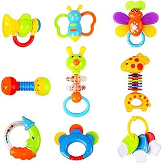 Baby Toys Rattles Teether and Shaker Set 9PCS Sensory Newborn Teething Toys Early Educational Activity Toys First Gift or 3, 6, 9, 12 Month Babies, Infant, Toddler