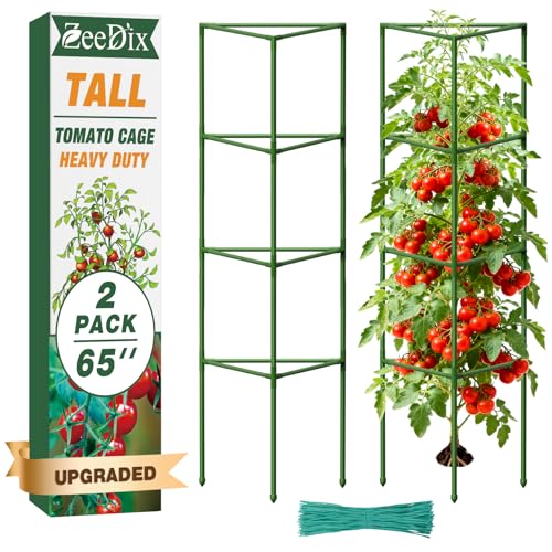ZeeDix 65 Inch Heavy Duty Tall Tomato Cages for Garden 2 Pack