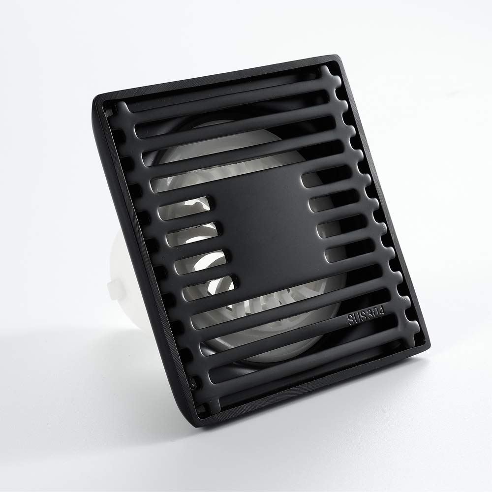 304 Edelstahl Duschrinne mit Geruchsstopp und Haarverschluss 100x100mm Schwarz für Garage und Bad - Rostbeständig Leicht zu Reinigen