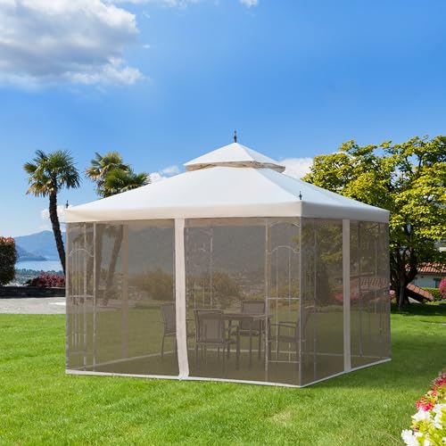 Outsunny 3(M) x3(M) Garden Gazebo Double Top Outdoor Canopy Patio Event Party Wedding Tent Backyard Sun Shade with Netting - Cream White 2 Outsunny 3(M) x3(M) Garden Gazebo Double Top Outdoor Canopy Patio Event Party Wedding Tent Backyard Sun Shade with Netting - Cream White - Image 2