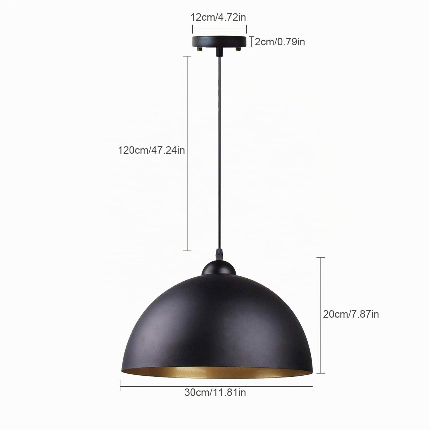 FRIDEKO HOME Suspension Luminaire Industriel,Lot de 2 Lustre Vintage Plafonnier E27 en Métal Lampe de Plafond pour Chambre Salle à Manger Cuisine,Ø30cm(Noir Or)