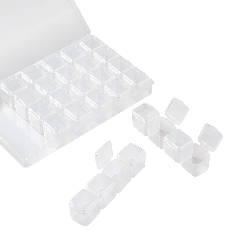 FASHEWELRY 8.3x7.2 Inch 56 Grids Clear Plastic Jewelry Box Storage Containers with Removable Dividers