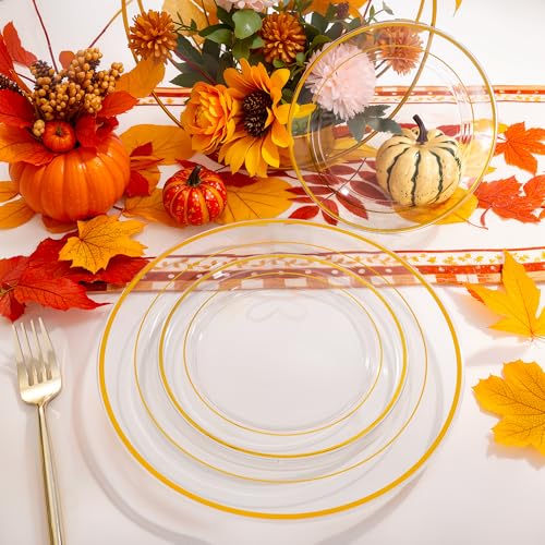 I00000 60PCS Clear Gold Dessert Plates, Clear Plastic Plates with Gold Rim 7 Inch, Fancy Disposable Wedding Plate Heavy Duty for Thanksgiving Wedding Birthdays Party - Thumbnail 3