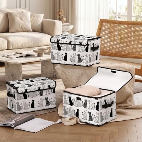 Image of Stackable Storage Bins with Lids,Closet Organizers Fabric Box for Home and Office,Blanket Clothes Organizers,Under Bed Storage Containers 3 Pack