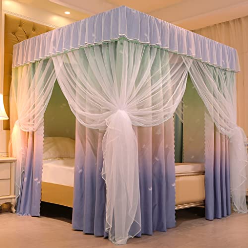 Romantisches, luxuriöses Moskitonetz mit 4 Eckpfosten und Nähten für Mädchen und Frauen, Betthimmel für Erwachsene, Hochzeit, Schlafzimmer, Kinderzimmer, Bettdekoration (Stitching
