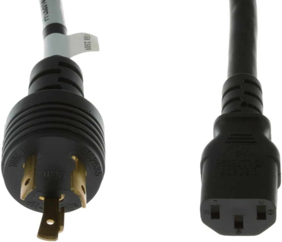 CablesAndKits - Heavy Duty AC Power Cord, 15A/250V, 14 AWG, L6-20P to C13, Twist Locking Power Cord, (NEMA L6-20P to IEC-60320-C13), Black, 15 ft (4.5 Meters)