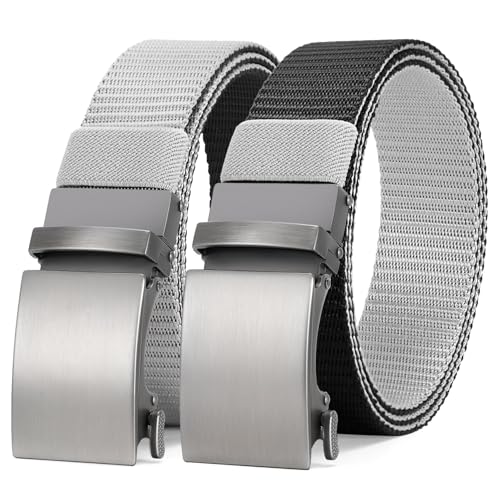WERFORU Men Ratchet Belts Nylon Belts for Men Reversible Buckle Belt 2-in-1 Belt Casual Belt for Gift- (Grey/Black,43