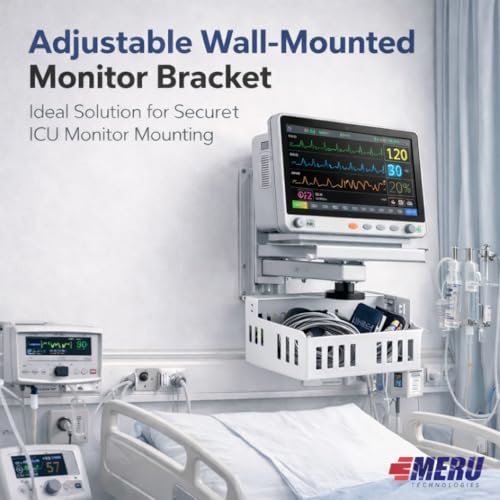 Image of Patient Monitor Wall Mount Stand With Basket To Compatible All Types Patient Monitors For Hospital, ICU, OPDs, Clinics, OTs, Labs (WITH BASKET)