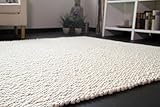 Handweb Teppich Lindau - Jutekern mit gewalkter Schurwolle in Wollweiß, Größe: 200x250 cm