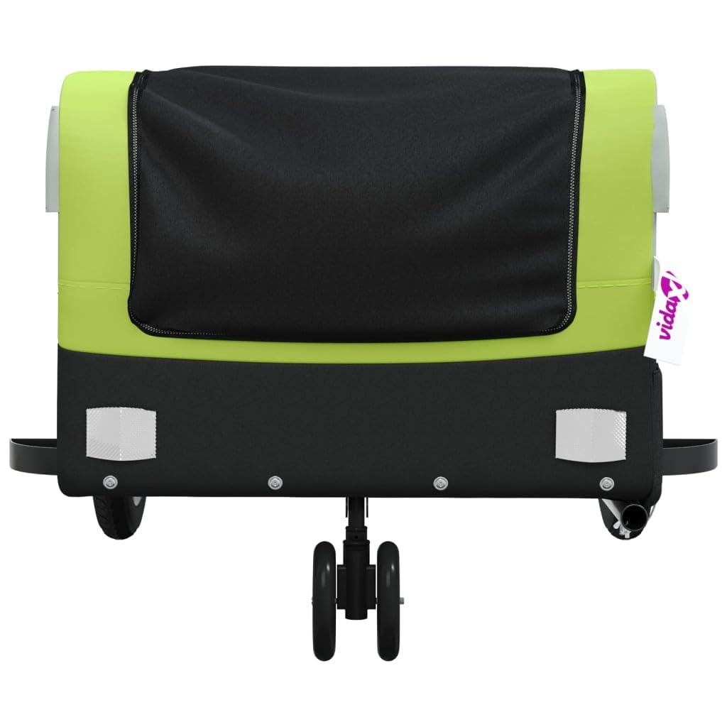 Rimorchio Bici Nero in Ferro con Portata, x 52.5x42, con Bandiera di Sicurezza, Pieghevole per Trasporto Bagaglio, Carico, Cani, Bambini, Outdoor e Quotidiano