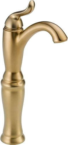 Delta Faucet Linden - Grifo de lavabo con un solo agujero, grifo de baño dorado, mango único, tecnología de sello de diamante, bronce champán