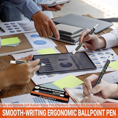 Image of Multifunction 6 in 1 Tool with Ballpoint Pen, Touch Screen Stylus, Ruler, Spirit Level, Flat-head Screwdriver, All-in-One Tech-Tool Gadgets for Mens Gifts, Aluminium