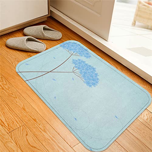 ESVET Tapis de Bain Absorbant Antidérapant,Allium Flower Floral Design avec Swirl Lines Falling Leaves Inspiré de l'automne Bleu pâle,Antidérapant à Poils Longs en Absorbant Tapis Salle 40*60CM
