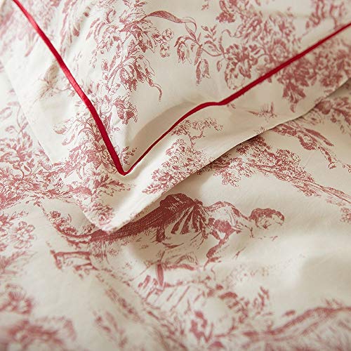 Patricia Rose - Toile De Jouy Vintage 100% Cotton Duvet Cover Bedding - Pink (King)