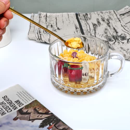 Maredash Glass Coffee Mugs With Spoon, Classic Embossed Tea Cups, Vertical Stripes Espresso Cups, Mugs For Cereal, Cholocate, Juice, Water, Yogurt, Set Of 6 #TOP4