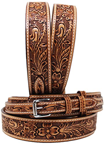 Western Floral Tooled Ranger Full-Grain Brown Leather Belt 26RS05R