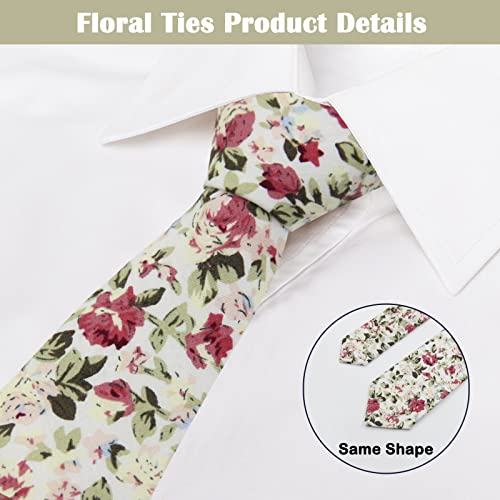 Image of Mantieqingway Men's Cotton Floral Neck Tie 2.56'' Printed Skinny Tie