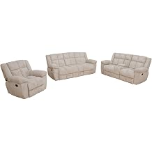 Off-White Stripe Fabric Living Room Intelligent Recliner 3-Piece Sofa Set