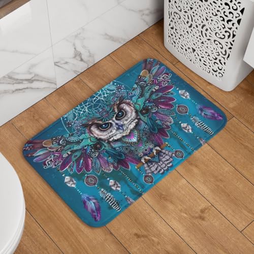 Mexpekil Paillasson antidérapant lavable et absorbant Motif chouette avec attrape-rêves 40 x 60 cm