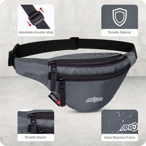 Image of Aprodo Chest & Waist Bag for Men and Women, Hands-Free Fanny Pack Bumbag with 3 Zippered Pockets, Easy Carry Phone Wallet & Cards Beltbag for Sports, Travel, Jogging, Cycling and Workout (Grey)
