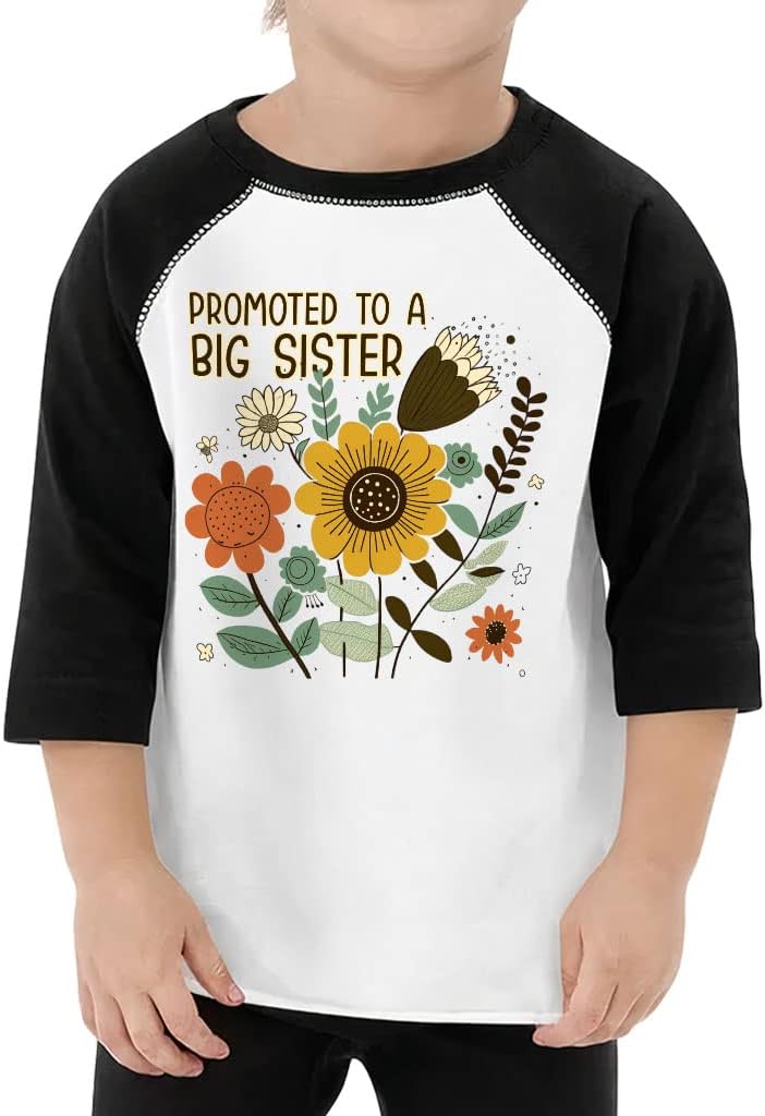 Promoted to a Big Sister Toddler Baseball T-Shirt - Print 3/4 Sleeve T-Shirt - Art Kids' Baseball Tee