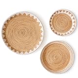 CHI AN HOME 22', 19', 15' Extra Large Hanging Woven Wall Baskets, Water Hyacinth Hanging Wicker Baskets for Wall Decor, Boho Wall Decor Rustic, Oversized Wall Art for Living Room, Bedroom Set of 3 (White)