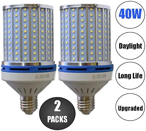 BestCircle 40W LED Corn Light Bulb Daylight 6000k Super Bright 400 Watt equiv. 2 Packs. Large Light Bulbs E26/E27 Daylight White Barn, Workshop,Warehouse,Garage,Factory,Porch,Backyard