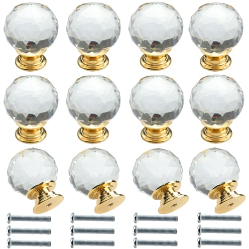 Roellgs 12 Piece 30mm Clear Round Crystal Glass Diamond Door Hand...