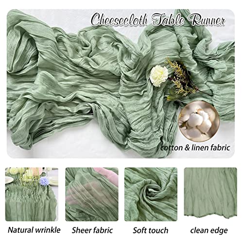 Waligoy SAGE GREEN TABLE RUNNER-6PCS Sage Green Cheesecloth Table Runner, 6 Pack 35 Inch Boho Gauze Table Runner 120 Inches Long Sheer Rustic Table Runner Fabric Bulk For Baby Shower Wedding Bridal Birthday Party Table Decorations thumb #2
