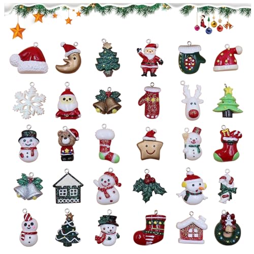 Primasage 30 peças pendentes natalícios, DIY mini ornamentos de Natal enfeites árvore de natural para decorações natalícias, pulseiras porta-chaves e pendentes para colares