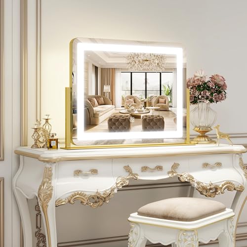 image for ROLOVE Gold Vanity Mirror with Lights - Smart Touch Dimming, 3-Color L