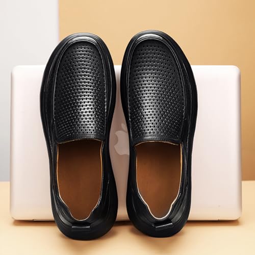 Men's Leather Platform Loafers Fashion Round Toe Breathable Hollow Casual Walking Shoes Comfortable Non-Slip Slip-on Driving Loafers3