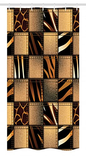 Ambesonne Savannah Stall Shower Curtain, Earthy Jeans Denim Inspired Patchwork In Giraffe And Zebra Design Art Print, Fabric Bathroom Decor Set With Hooks, 36" W X 72" L, Black And Brown #TOP2
